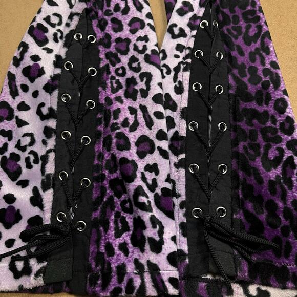 Vintage Lip Service Freaks in Fur Purple Leopard Print Pants Y2K Mall Goth Faux - Picture 13 of 16